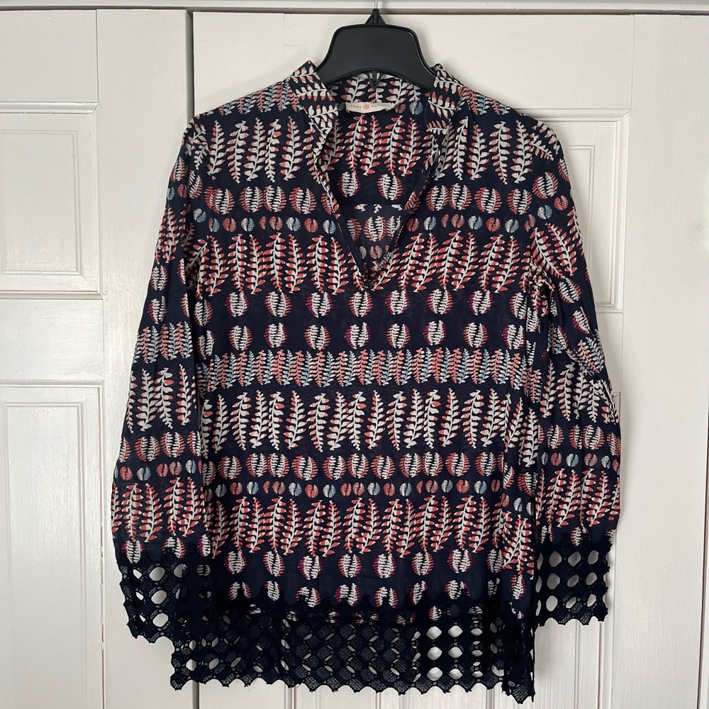 Tunic Tory Burch Cotton Printed Navy Coral Botanical XS